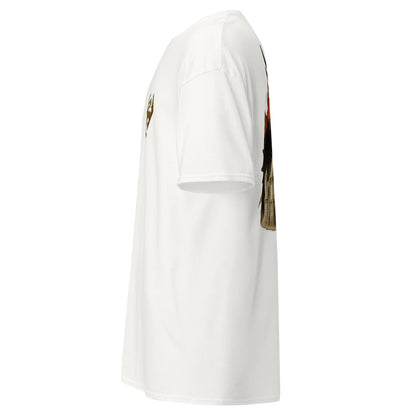 Left side view of the White Oblivion Imperial City Shirt – White Gold Tower Design highlighting side silhouette and fit