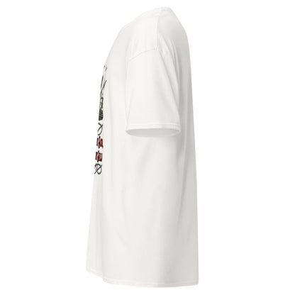 side view of White Silksong Crowned by Song Woven in Silk graphic t-shirt inspired by Hollow Knight Silksong.