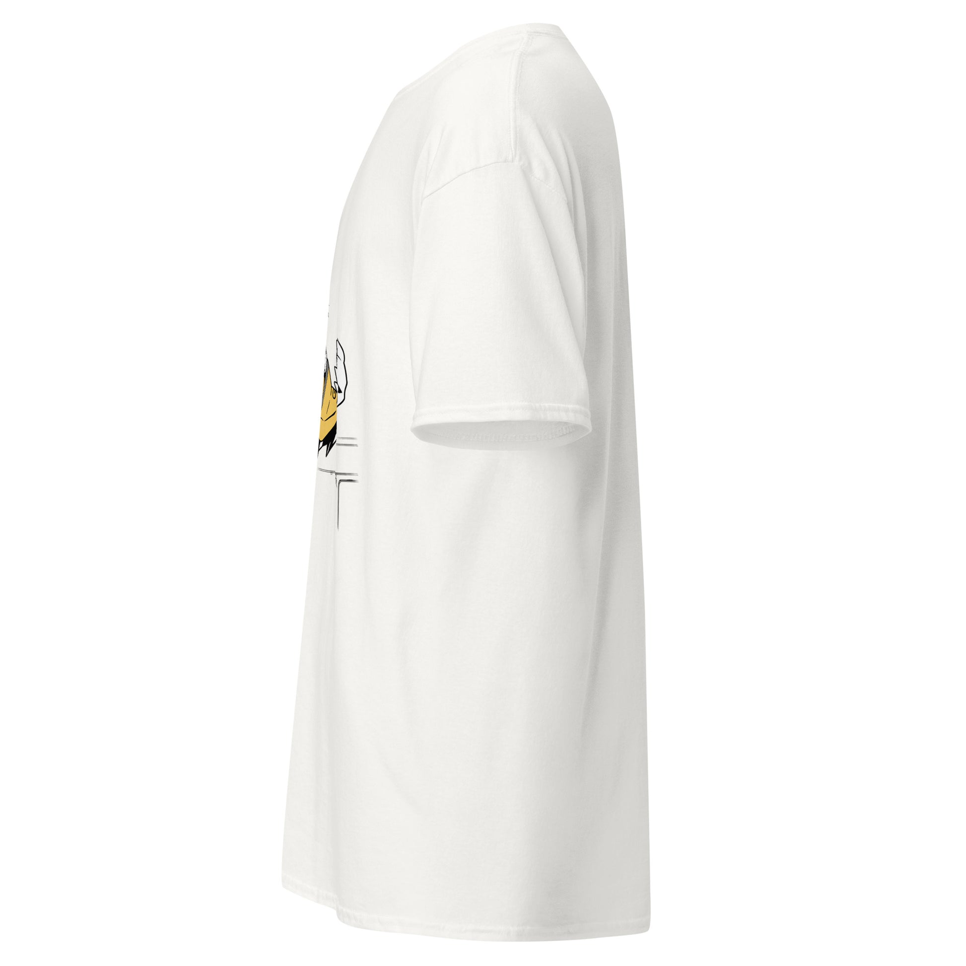 Left side view of the white Nine Sols Action Tee Seal Motion with partial front design visible along the side