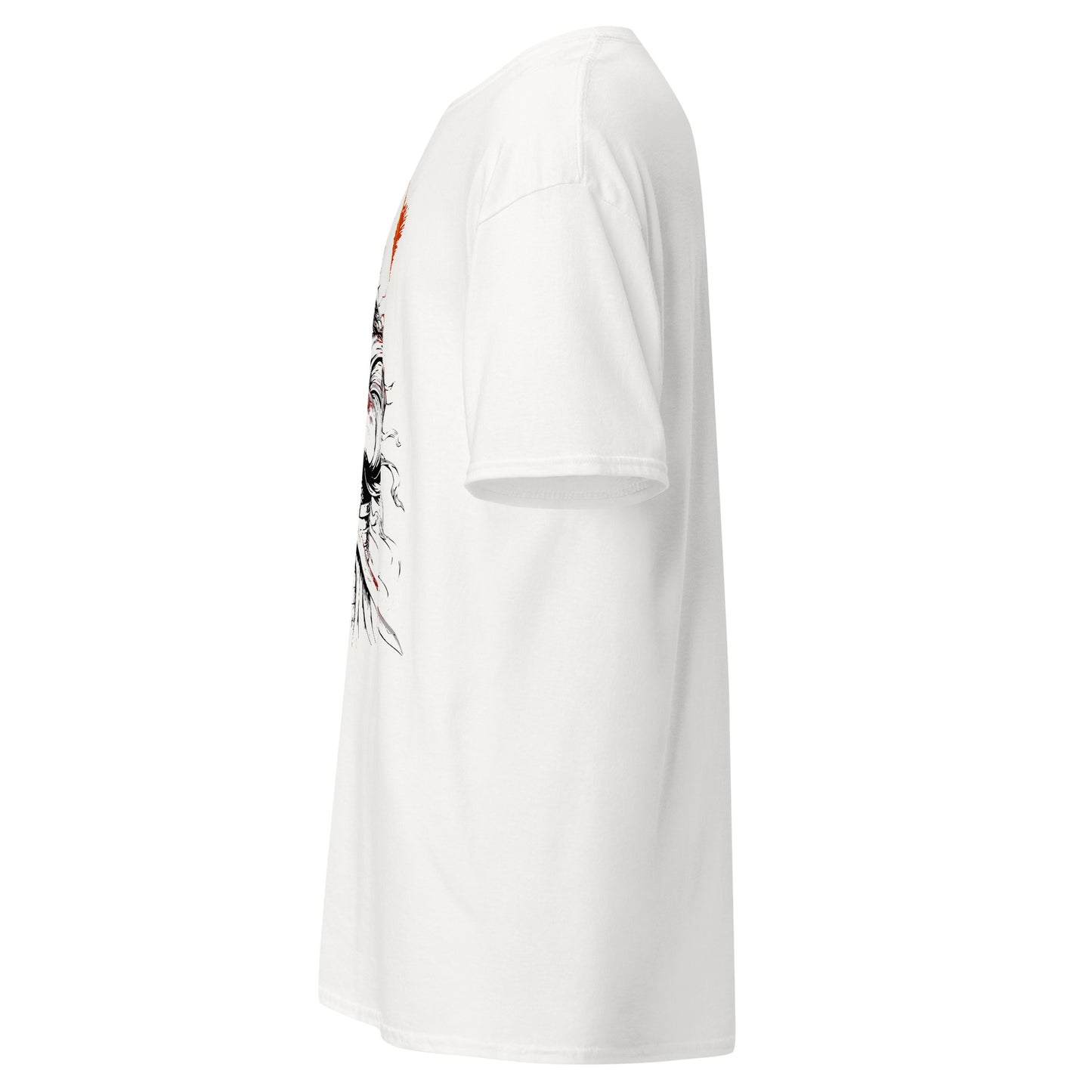 Left side view of The Blood of Dawnwalker Coen Sword T-Shirt highlighting White side seam and classic tee fit