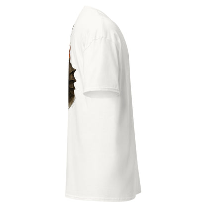 Right side view of the White Oblivion Imperial City Shirt – White Gold Tower Design showing side profile and sleeve shape