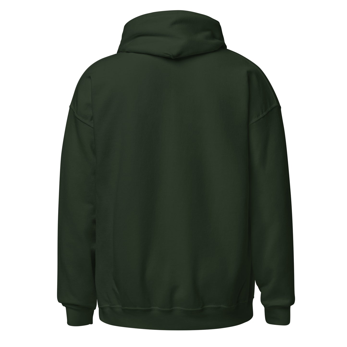Back view of the Forest Green Monster Hunter Wilds Eat Sleep Hunt Repeat hoodie with clean minimal back and no visible print