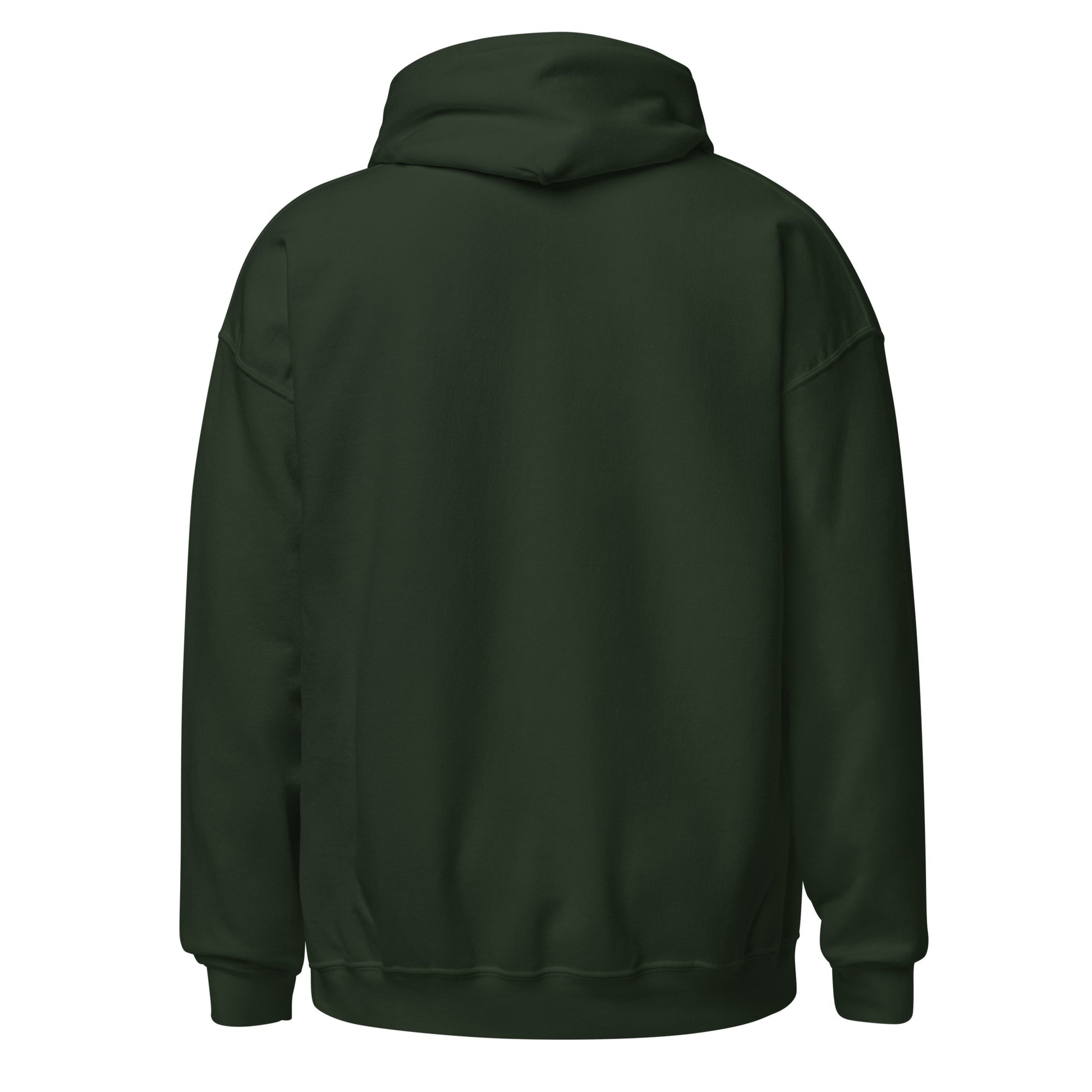 Back view of the Forest Green Monster Hunter Wilds Eat Sleep Hunt Repeat hoodie with clean minimal back and no visible print