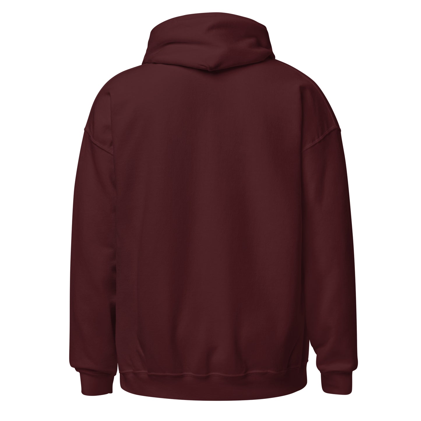 Back view of the maroon Monster Hunter Wilds Eat Sleep Hunt Repeat hoodie with clean minimal back and no visible print