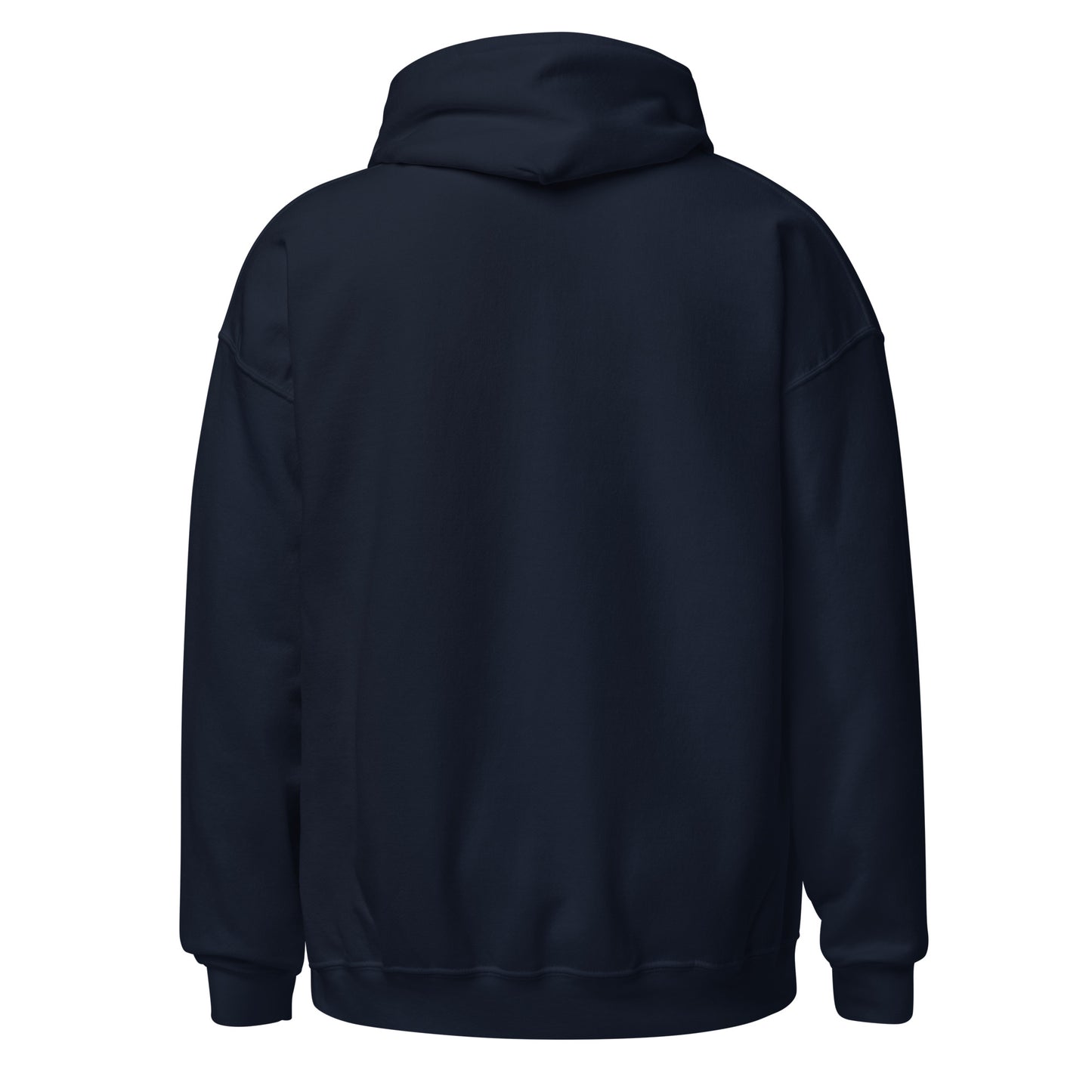 Back view of the navy Monster Hunter Wilds Eat Sleep Hunt Repeat hoodie with clean minimal back and no visible print