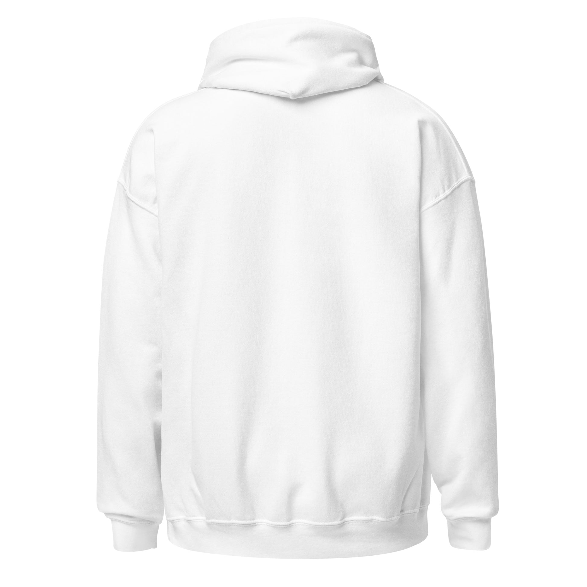Back view of the white Monster Hunter Wilds Eat Sleep Hunt Repeat hoodie with clean minimal back and no visible print