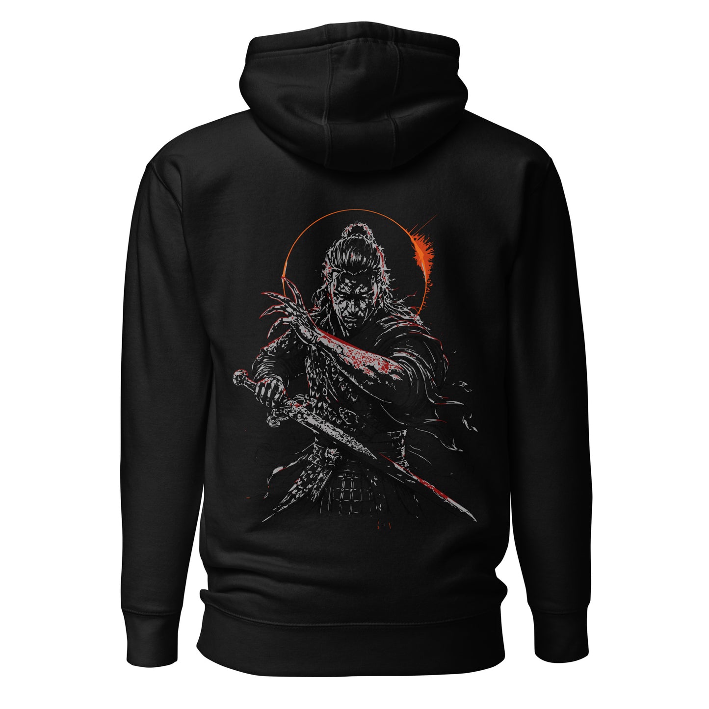 Back view of The Blood of Dawnwalker Coen Sword Hoodie featuring large Coen sword artwork across the back