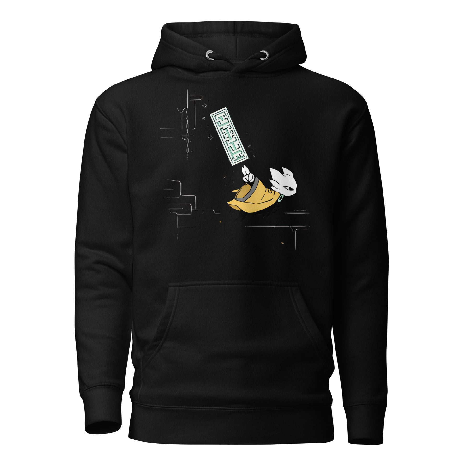 Front view of the Black Nine Sols Motion Hoodie Seal Momentum featuring a minimalist seal graphic with vertical motion detail