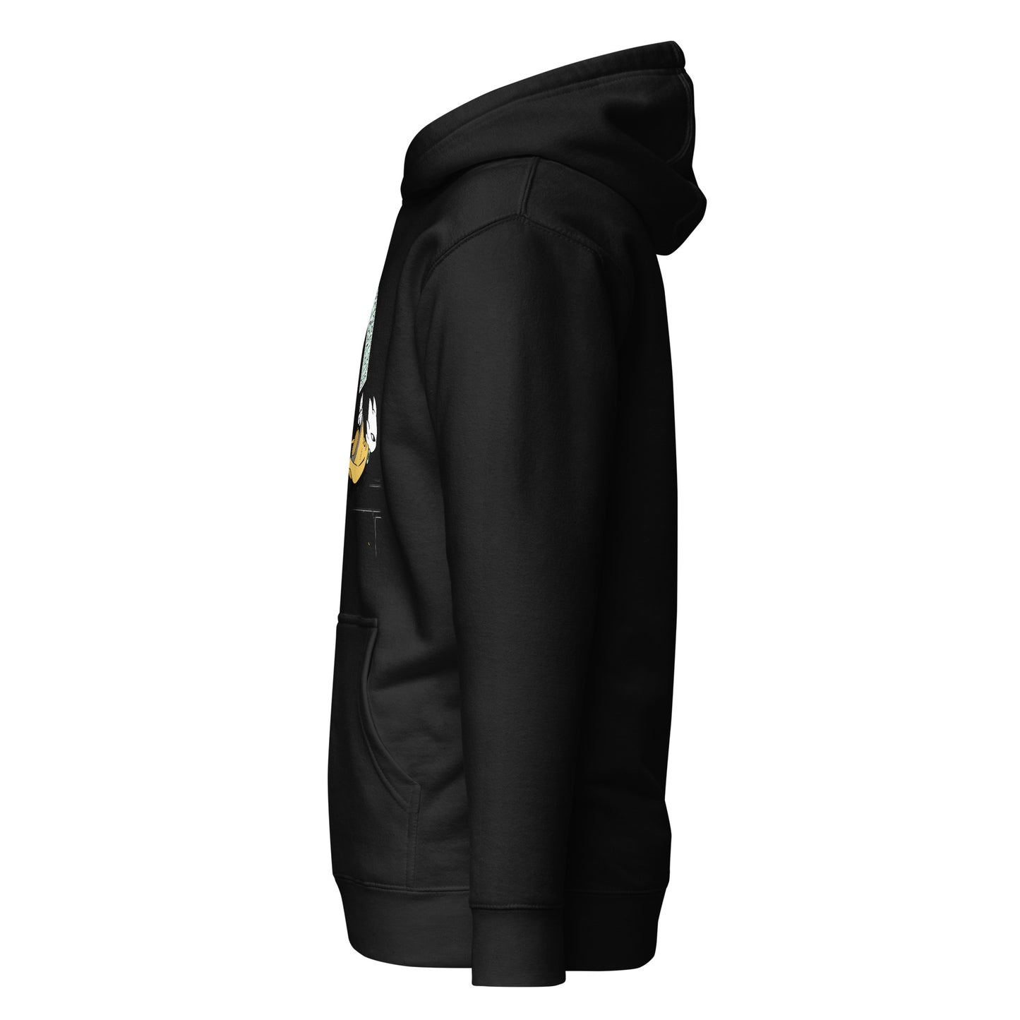 Left side view of the Black Nine Sols Motion Hoodie Seal Momentum with partial front design visible along the side