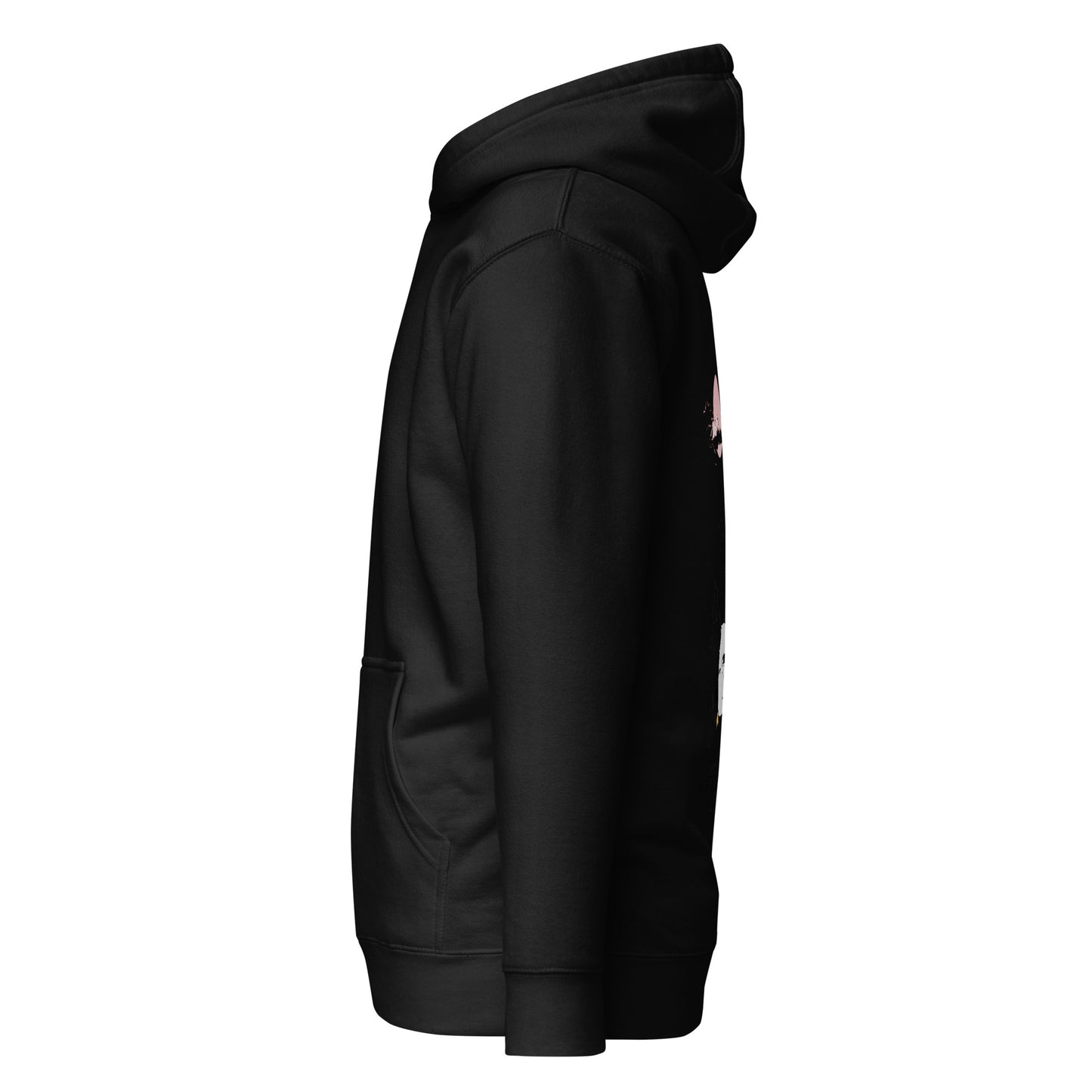 Left side view of the Black Nine Sols Cliff Duel Hoodie Fallen Guardian Duel with partial back design visible along the side