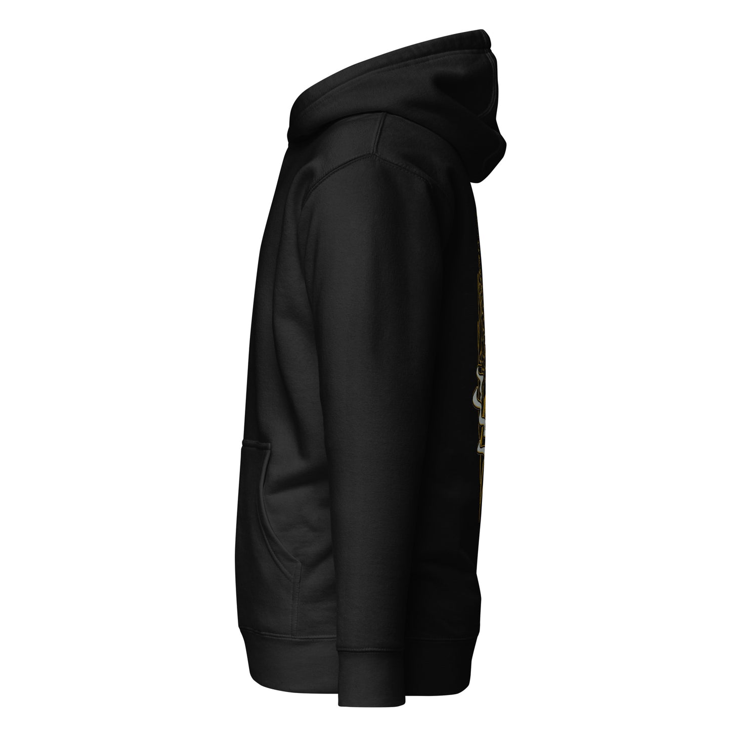 Left side view of the Black Nine Sols Balance Hoodie Yin Yang Presence with partial back design visible along the side