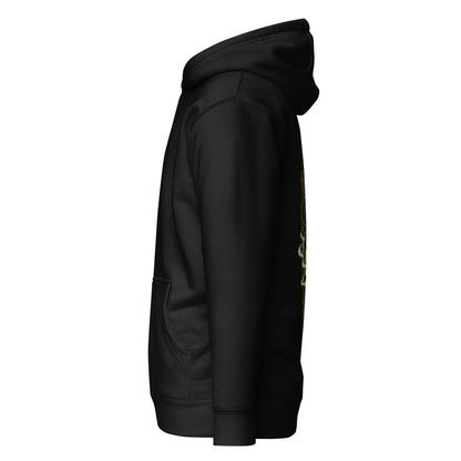 Left side view of the Black Nine Sols Balance Hoodie Yin Yang Presence with partial back design visible along the side