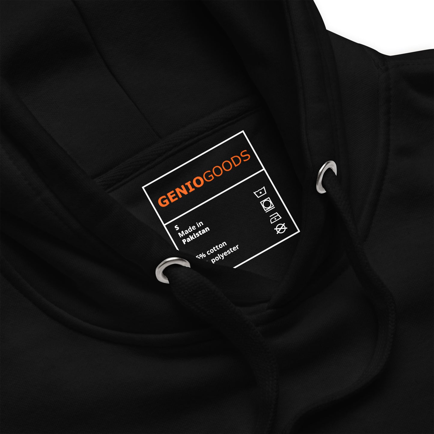 Close-up of the Black Nine Sols Butterfly Hoodie Golden Echo Presence showing inner label, drawstrings and collar detail