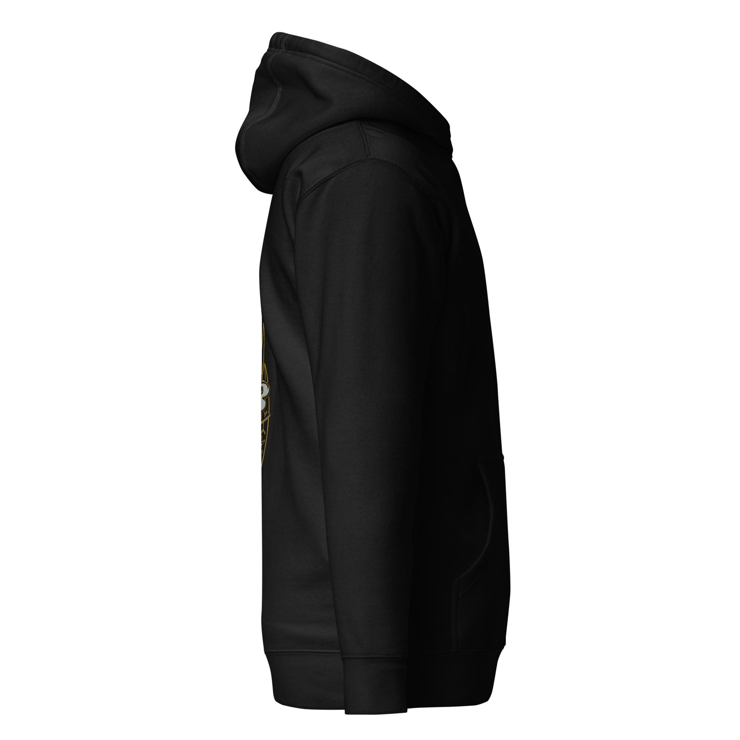 Right side view of the Black Nine Sols Balance Hoodie Yin Yang Presence showing sleeve structure and relaxed fit