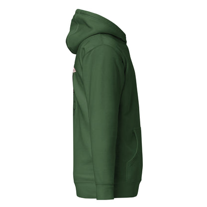 Right side view of the Green Nine Sols Cliff Duel Hoodie Fallen Guardian Duel showing sleeve structure and relaxed fit