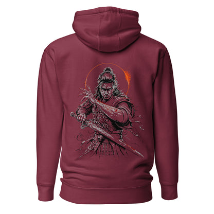 Back view of The Blood of Dawnwalker Coen Sword Hoodie featuring large Coen sword artwork across the back