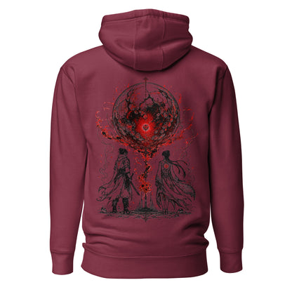 Back view of The Blood of Dawnwalker Crimson Eclipse Hoodie featuring large crimson eclipse artwork across the back