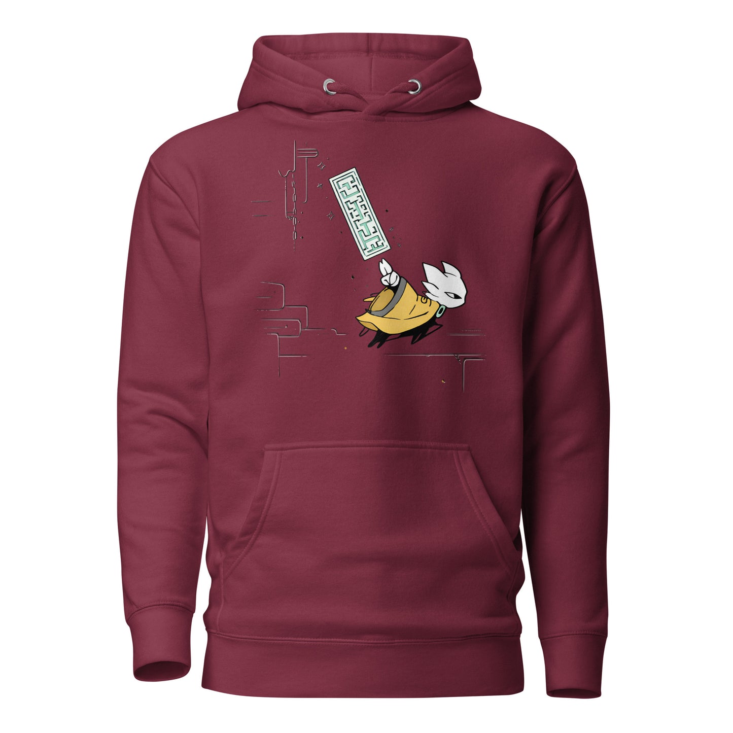 Front view of the maroon Nine Sols Motion Hoodie Seal Momentum featuring a minimalist seal graphic with vertical motion detail