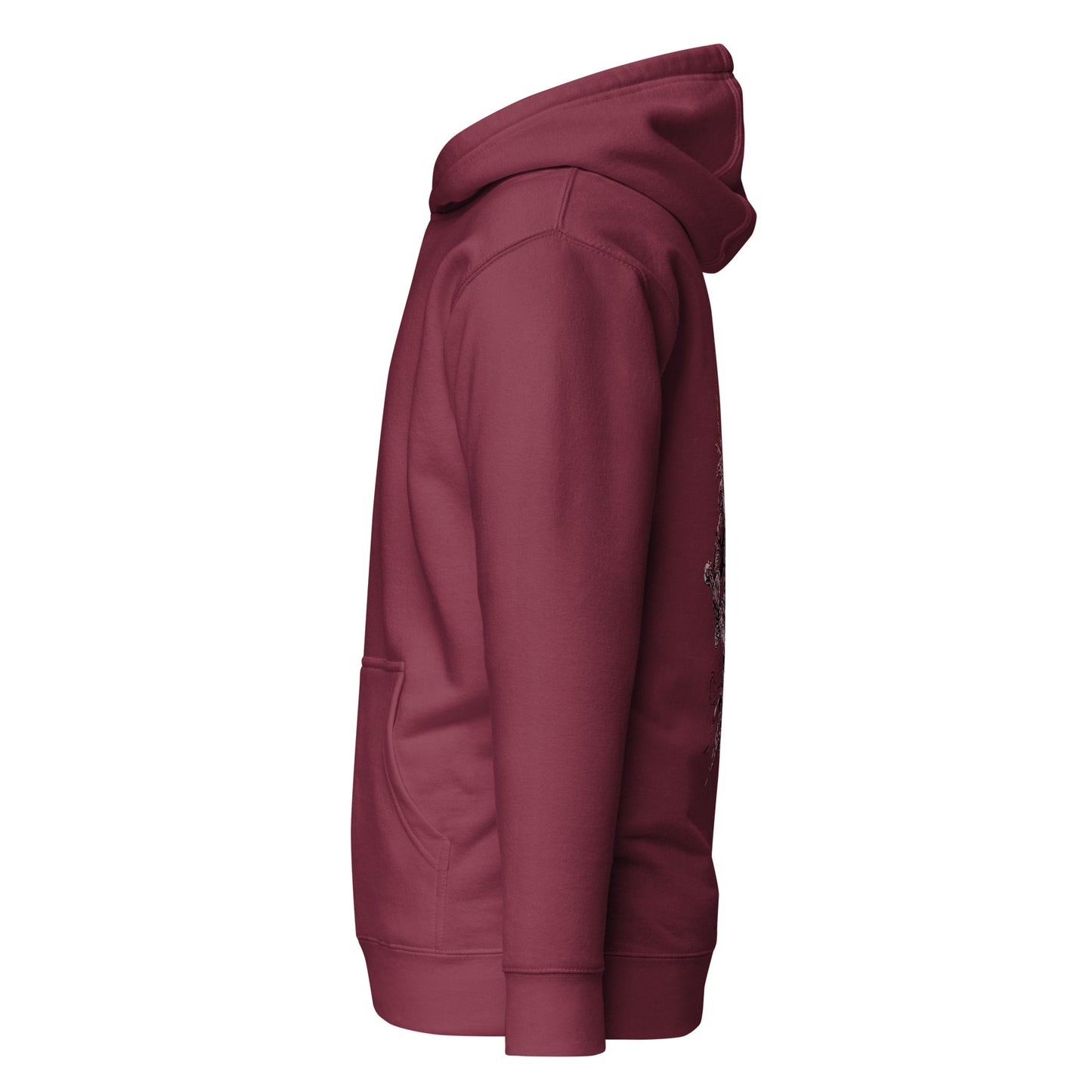 Left side view of The Blood of Dawnwalker Coen Sword Hoodie highlighting side profile and relaxed fit
