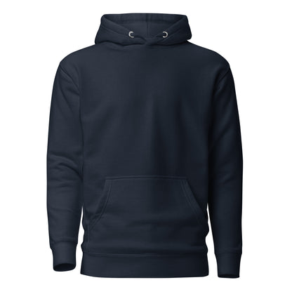 Front view of the Navy Crowsworn Crimson Scythe hoodie with clean minimalist finish