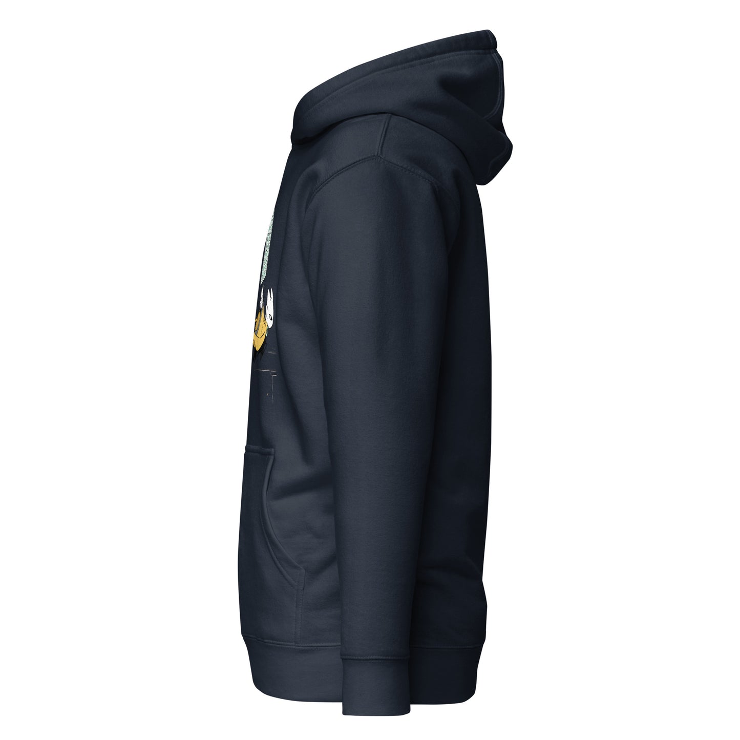 Left side view of the Navy Nine Sols Motion Hoodie Seal Momentum with partial front design visible along the side