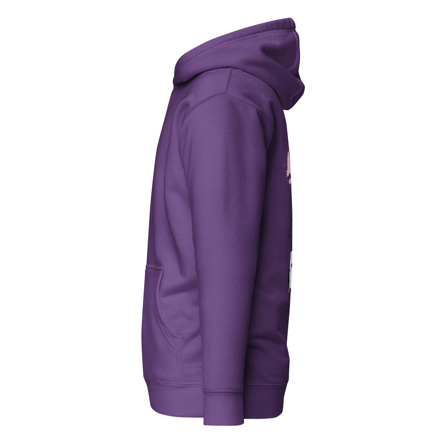 Left side view of the Purple Nine Sols Cliff Duel Hoodie Fallen Guardian Duel with partial back design visible along the side