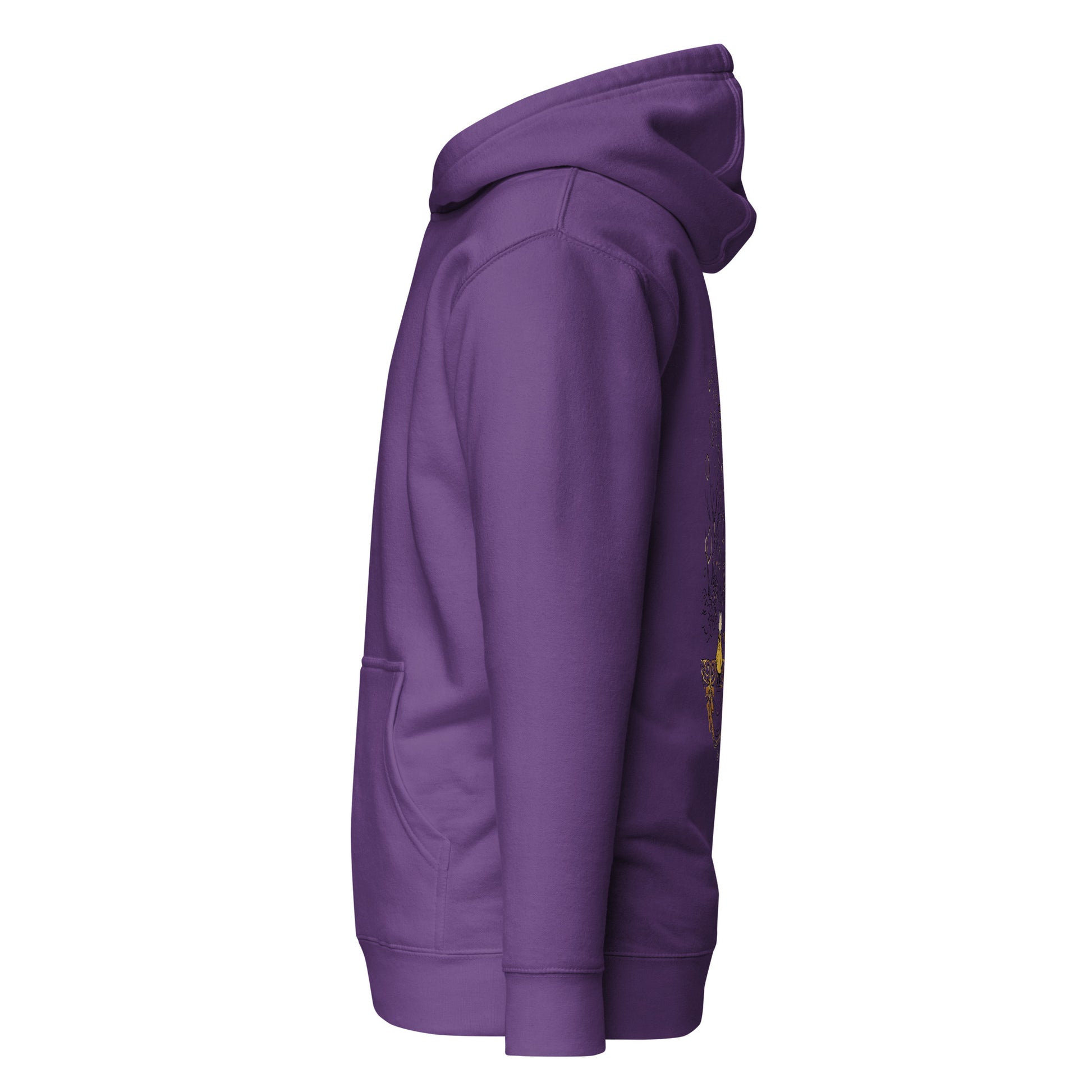 Left side view of the Purple Nine Sols Butterfly Hoodie Golden Echo Presence with partial back design visible along the side