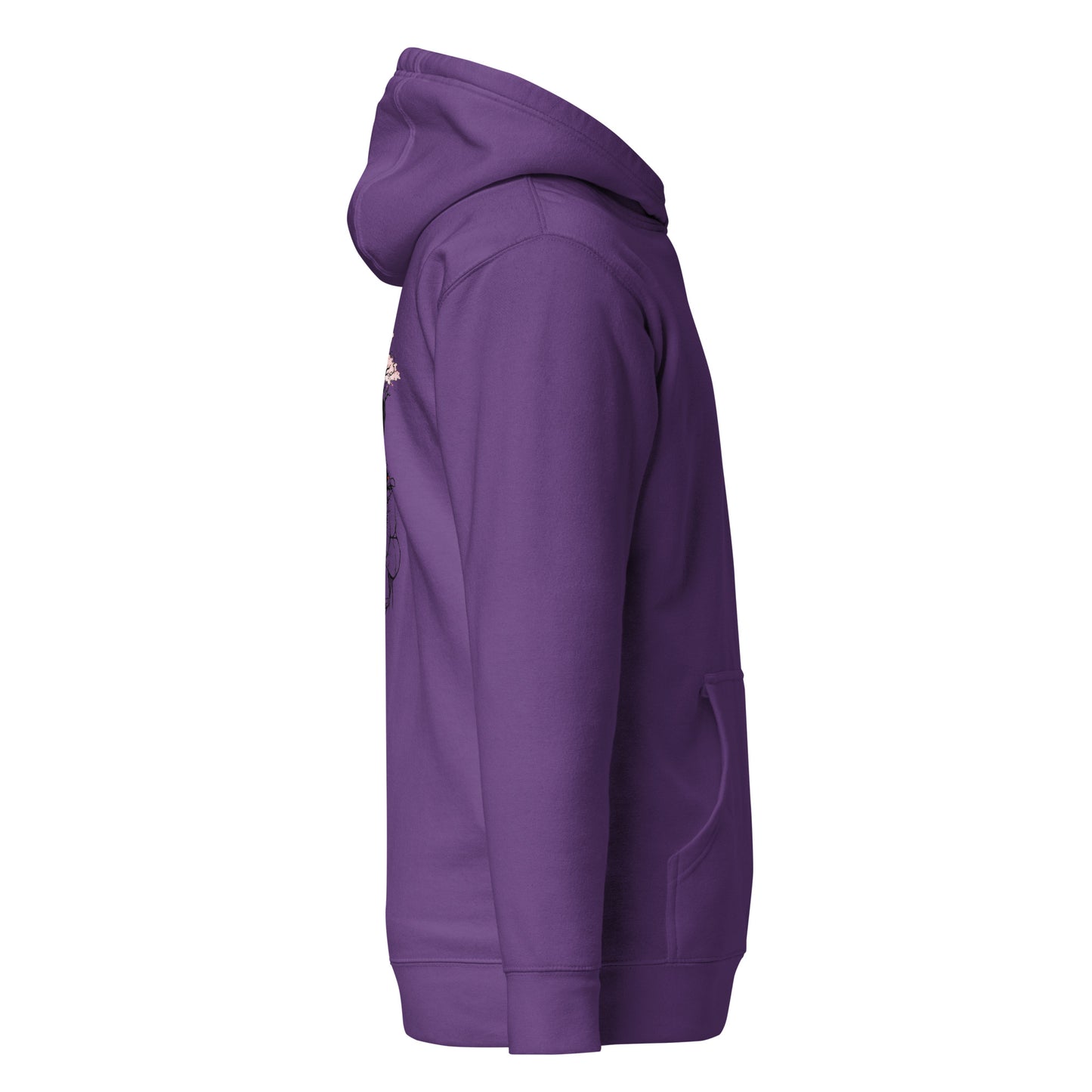 Right side view of the Purple Nine Sols Cliff Duel Hoodie Fallen Guardian Duel showing sleeve structure and relaxed fit