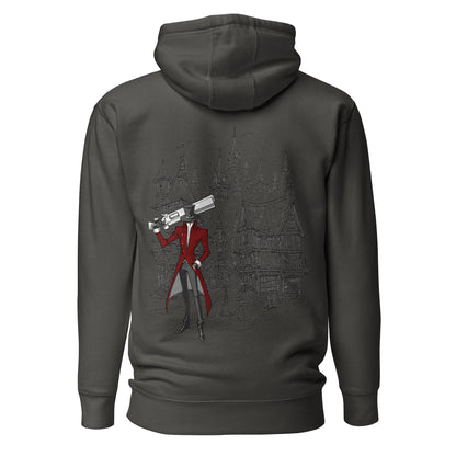 Back view of the Vintage Black Crowsworn Gothic Hunter hoodie with ruined kingdom graphic