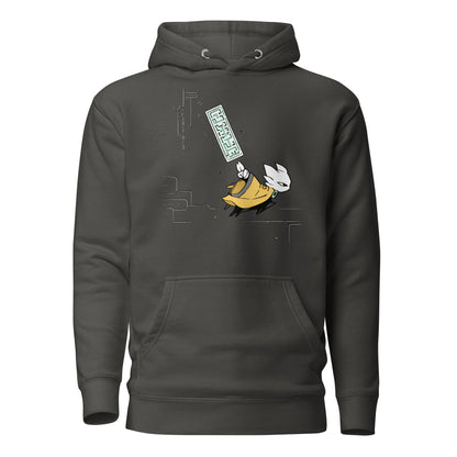 Front view of the Vintage Black Nine Sols Motion Hoodie Seal Momentum featuring a minimalist seal graphic with vertical motion detail