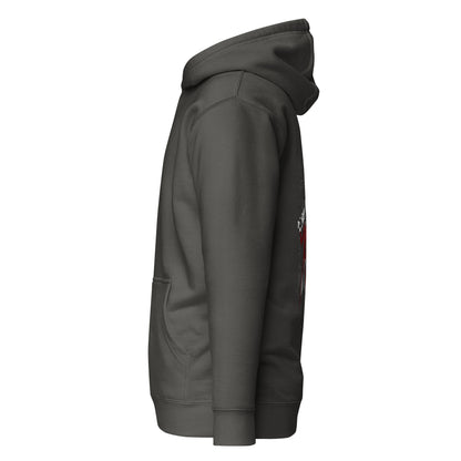Left side view of the Vintage Black Crowsworn Gothic Hunter hoodie showing a relaxed streetwear fit