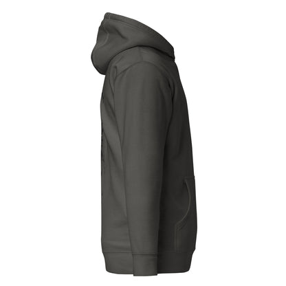Right side view of the Vintage Black Crowsworn Crimson Scythe hoodie with soft casual silhouette