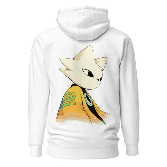 Back view of the White Nine Sols Character Hoodie Protagonist Presence featuring a protagonist character graphic on the back