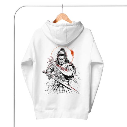 Close-up of The Blood of Dawnwalker Coen Sword Hoodie hanging with Coen sword back artwork visible