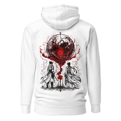 Back view of The Blood of Dawnwalker Crimson Eclipse Hoodie featuring large crimson eclipse artwork across the back