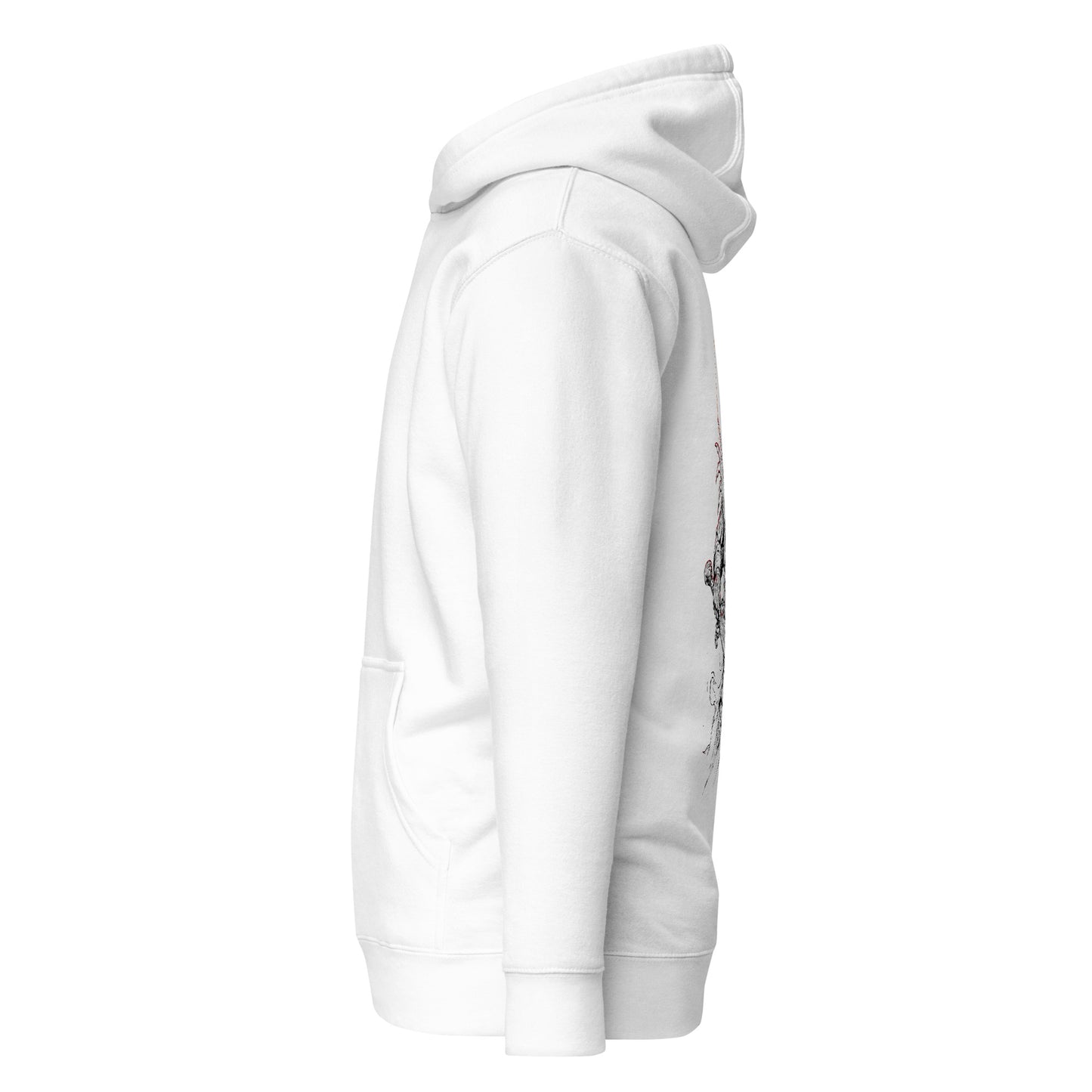 Left side view of The Blood of Dawnwalker Coen Sword Hoodie highlighting side profile and relaxed fit