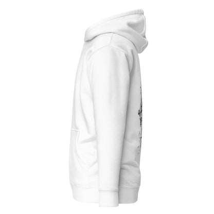 Left side view of The Blood of Dawnwalker Coen Sword Hoodie highlighting side profile and relaxed fit