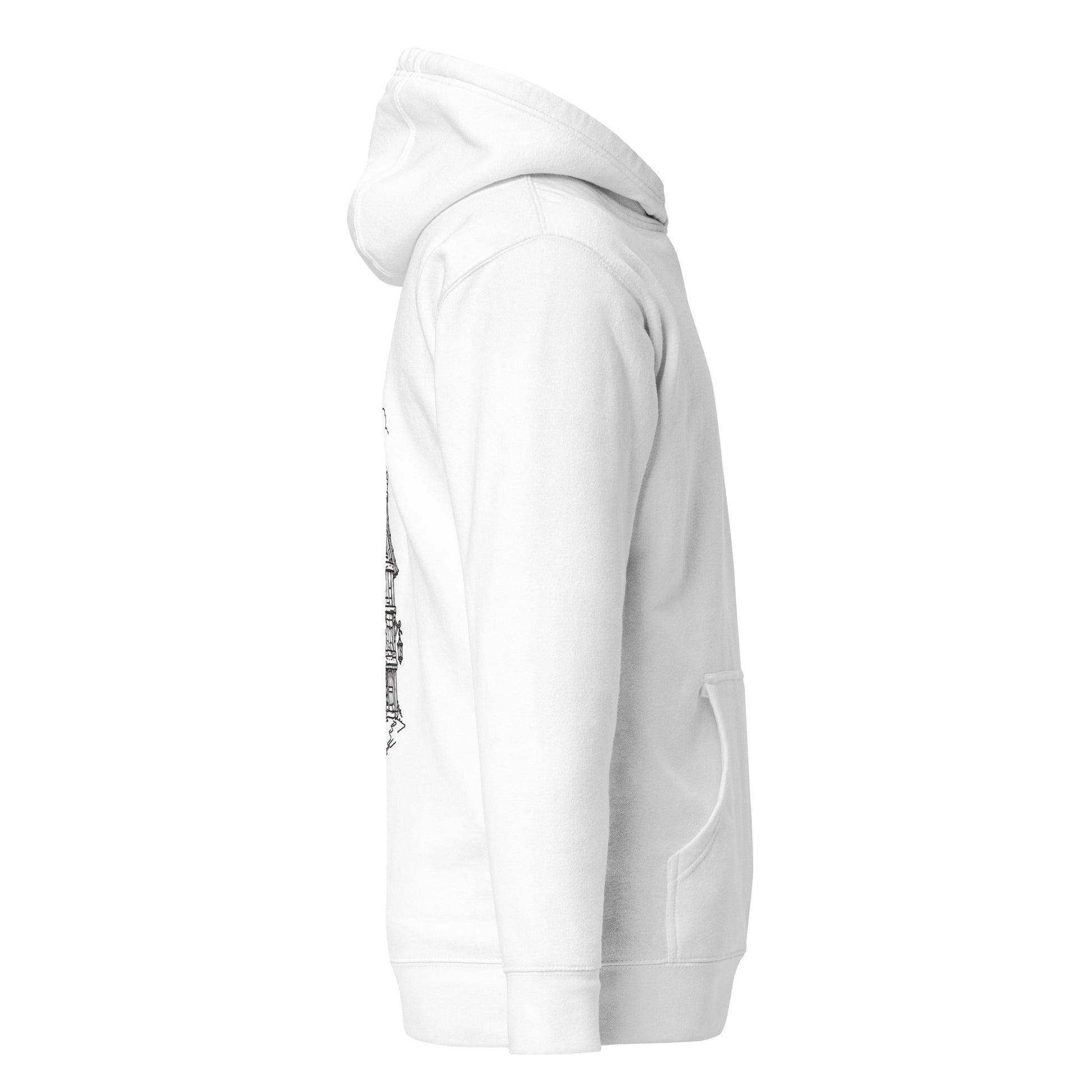 Right side view of the White Crowsworn Gothic Hunter hoodie with casual unisex silhouette