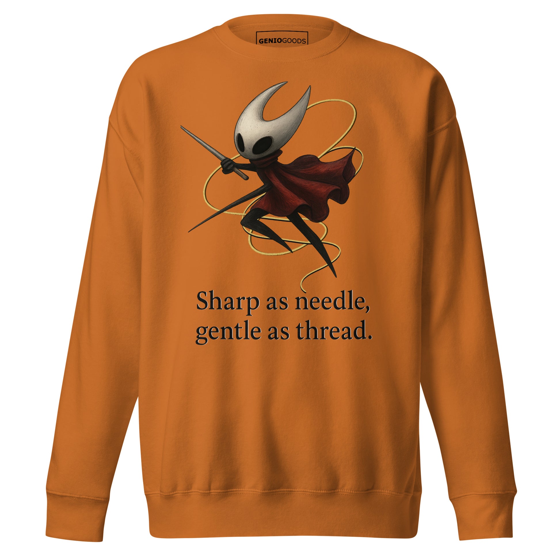 Hornet silksong sweatshirt needle quote fan art – fan-made gamer merch by GenioGoods