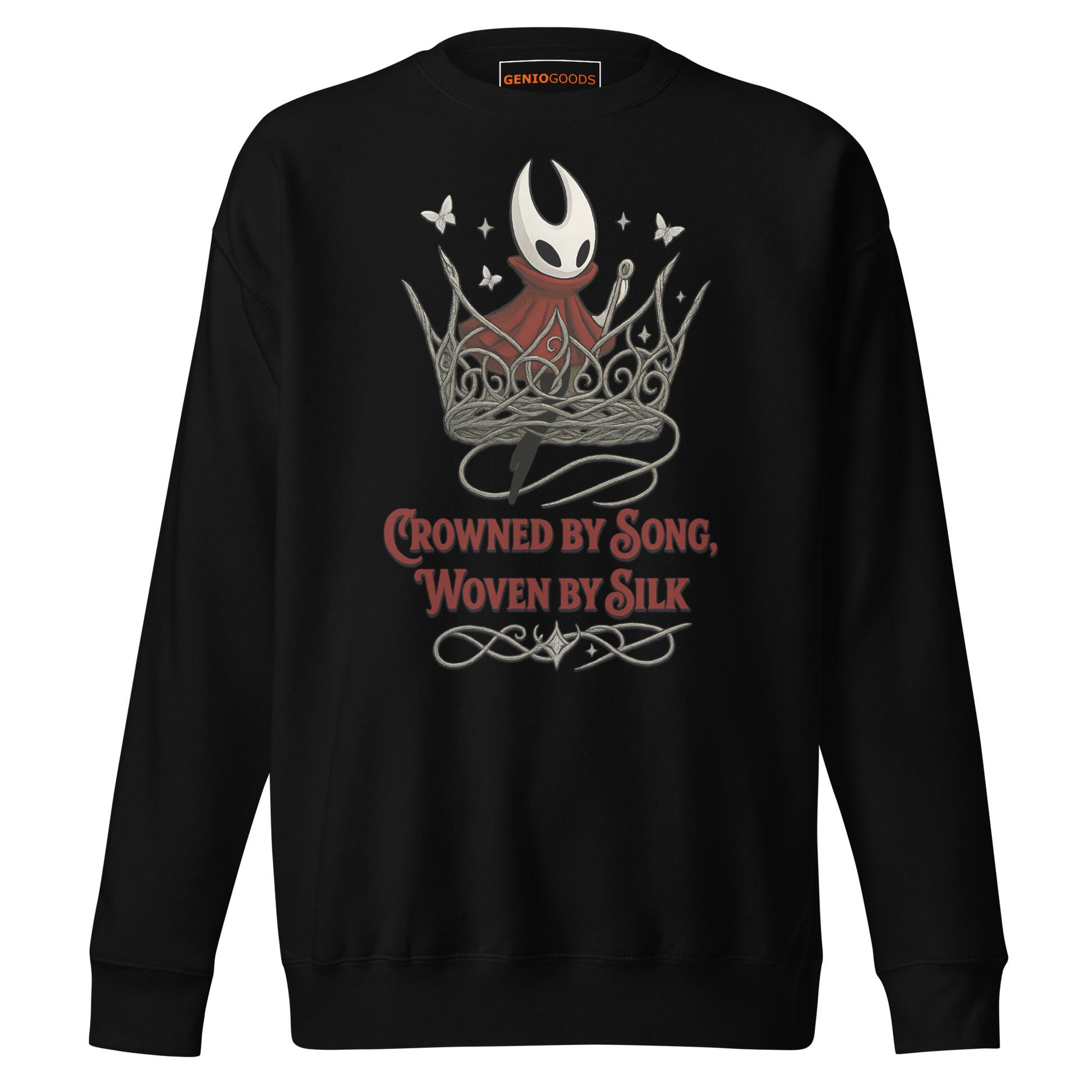 Crowned by Song Sweatshirt – Silksong Hornet Fan Tribute – fan-made gamer merch by GenioGoods