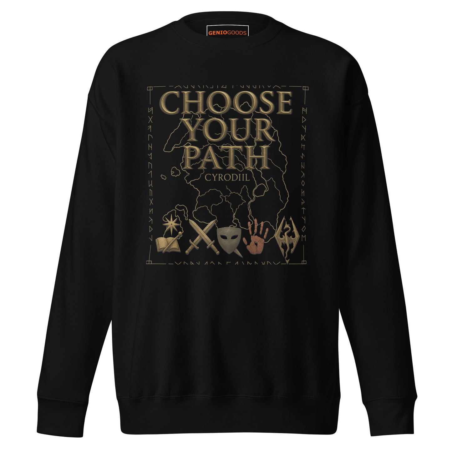 Oblivion Choose Your Path Sweatshirt – Cyrodiil Map Edition – fan-made gamer merch by GenioGoods