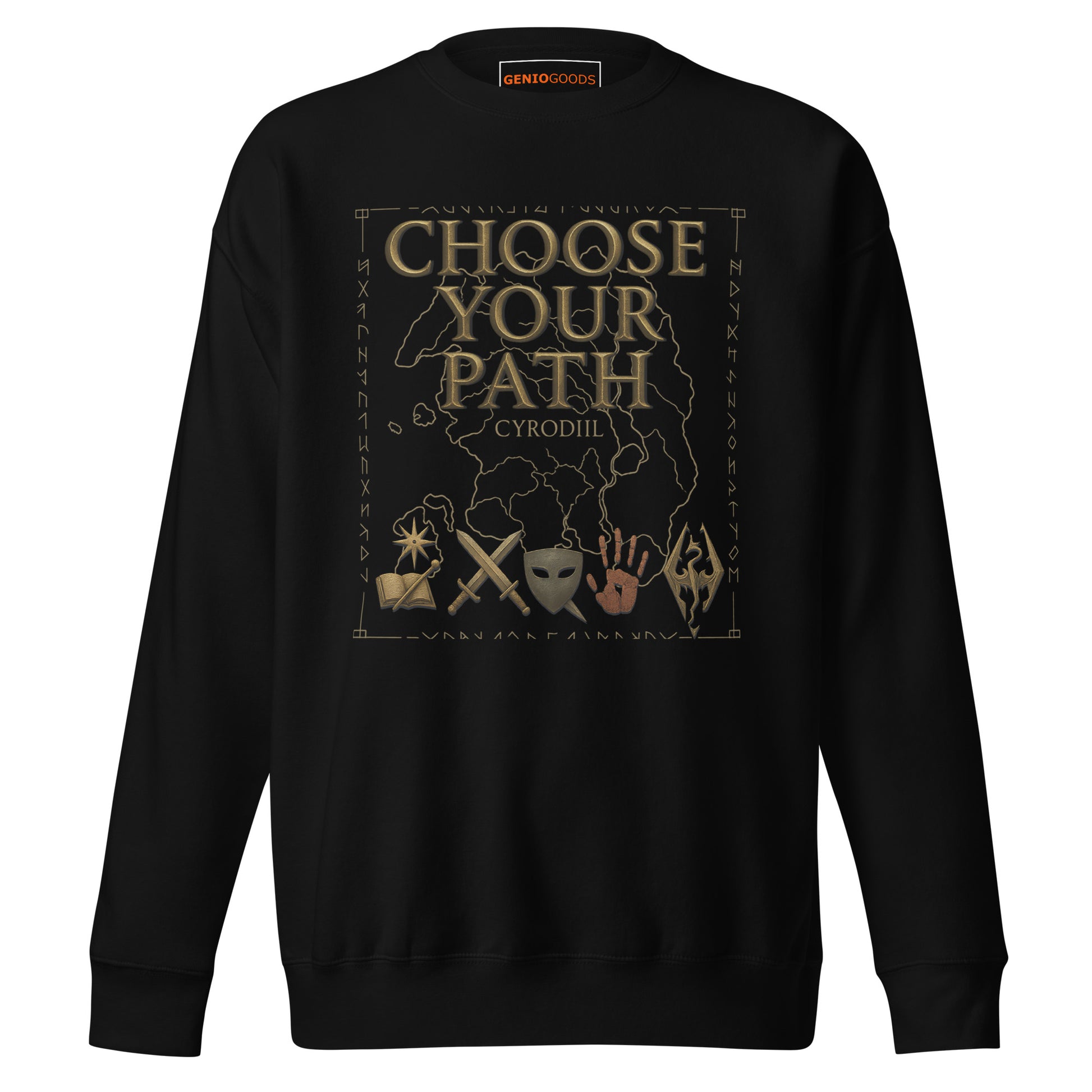 Oblivion Choose Your Path Sweatshirt – Cyrodiil Map Edition – fan-made gamer merch by GenioGoods