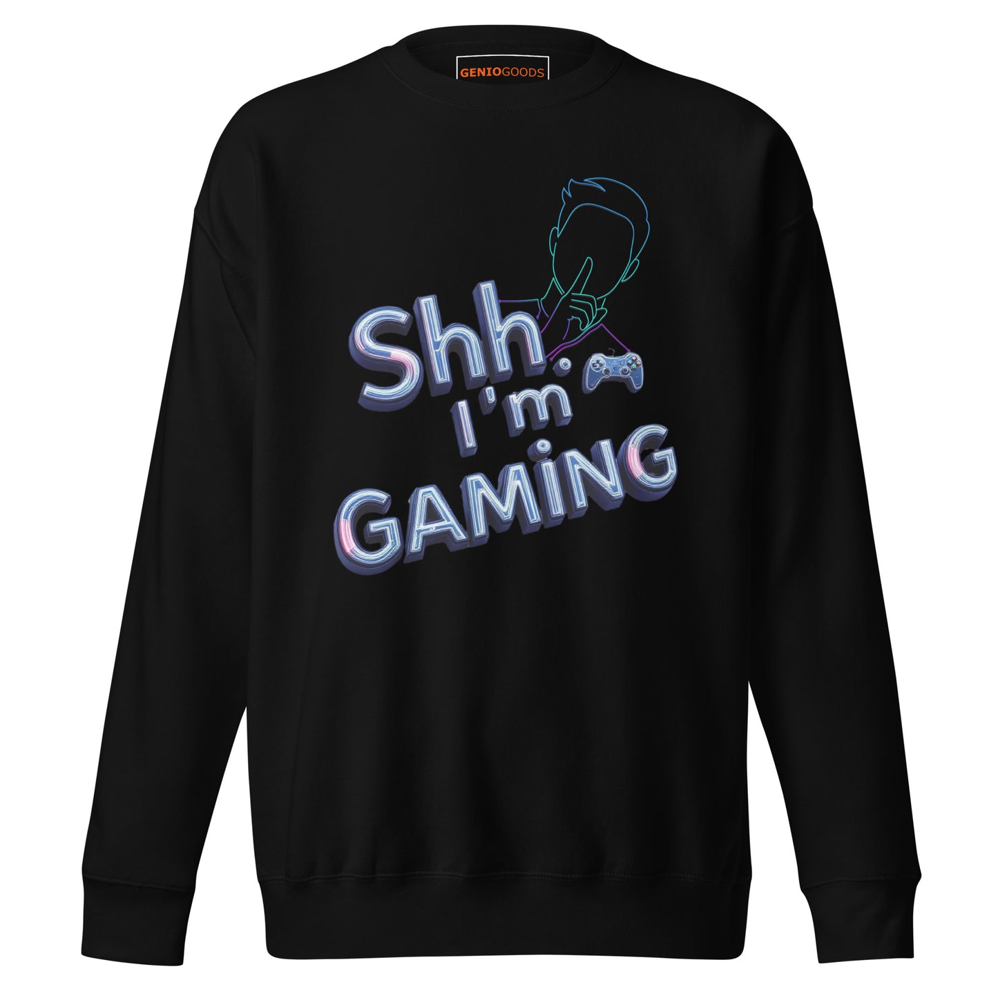 Shh I'm gaming sweatshirt neon humor for focused gamers – original gamer merch by GenioGoods