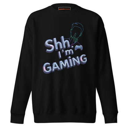 Shh I'm gaming sweatshirt neon humor for focused gamers – original gamer merch by GenioGoods