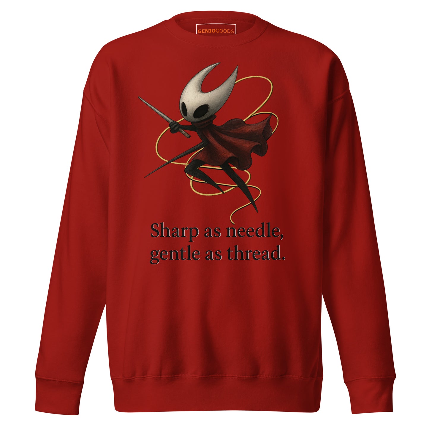 Hornet silksong sweatshirt needle quote fan art – fan-made gamer merch by GenioGoods
