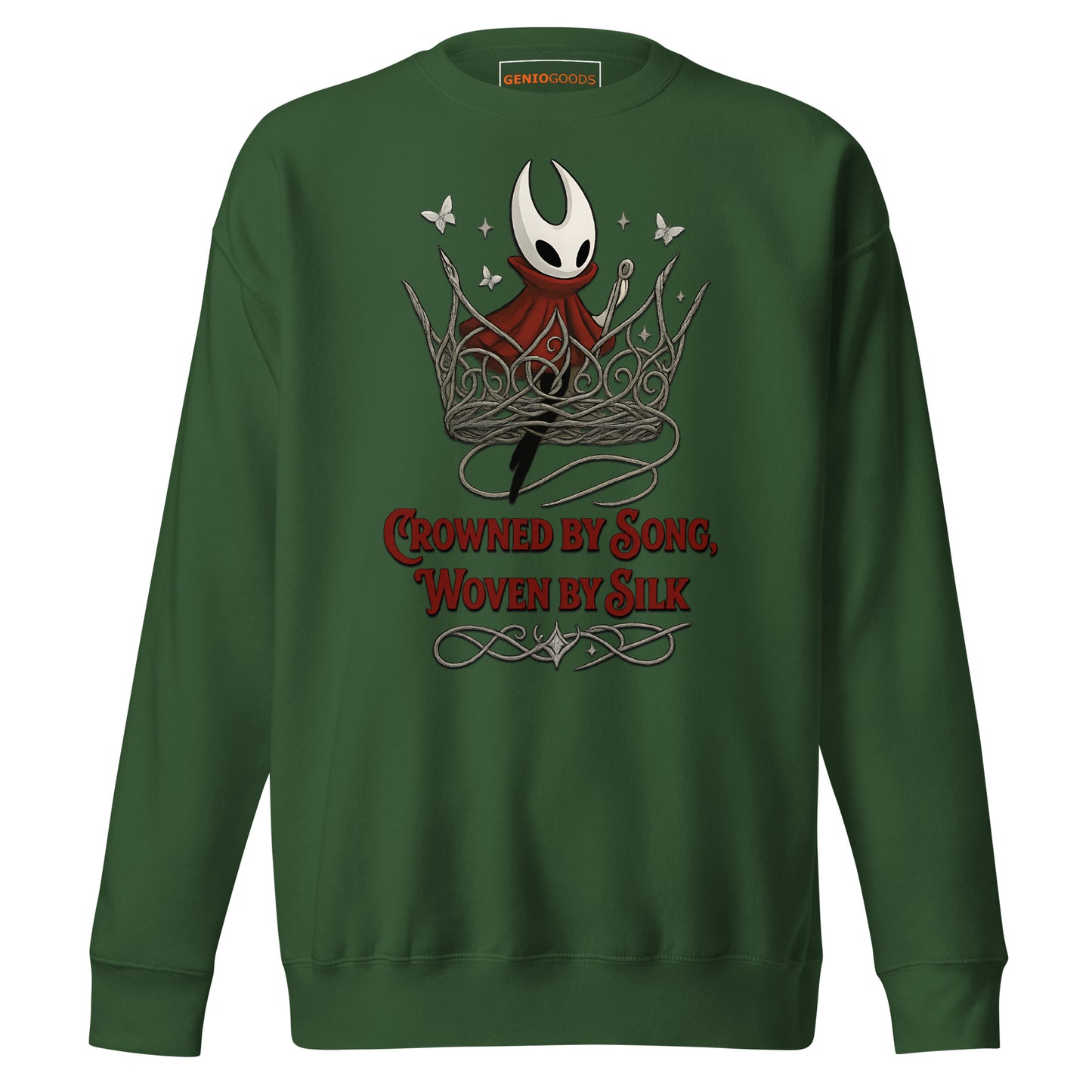 Crowned by Song Sweatshirt – Silksong Hornet Fan Tribute – fan-made gamer merch by GenioGoods