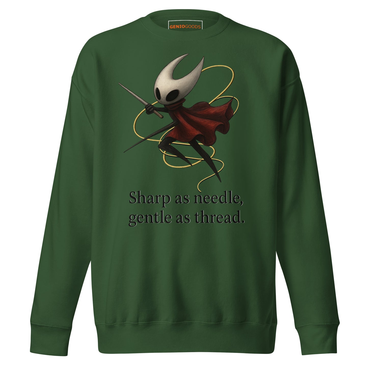 Hornet silksong sweatshirt needle quote fan art – fan-made gamer merch by GenioGoods