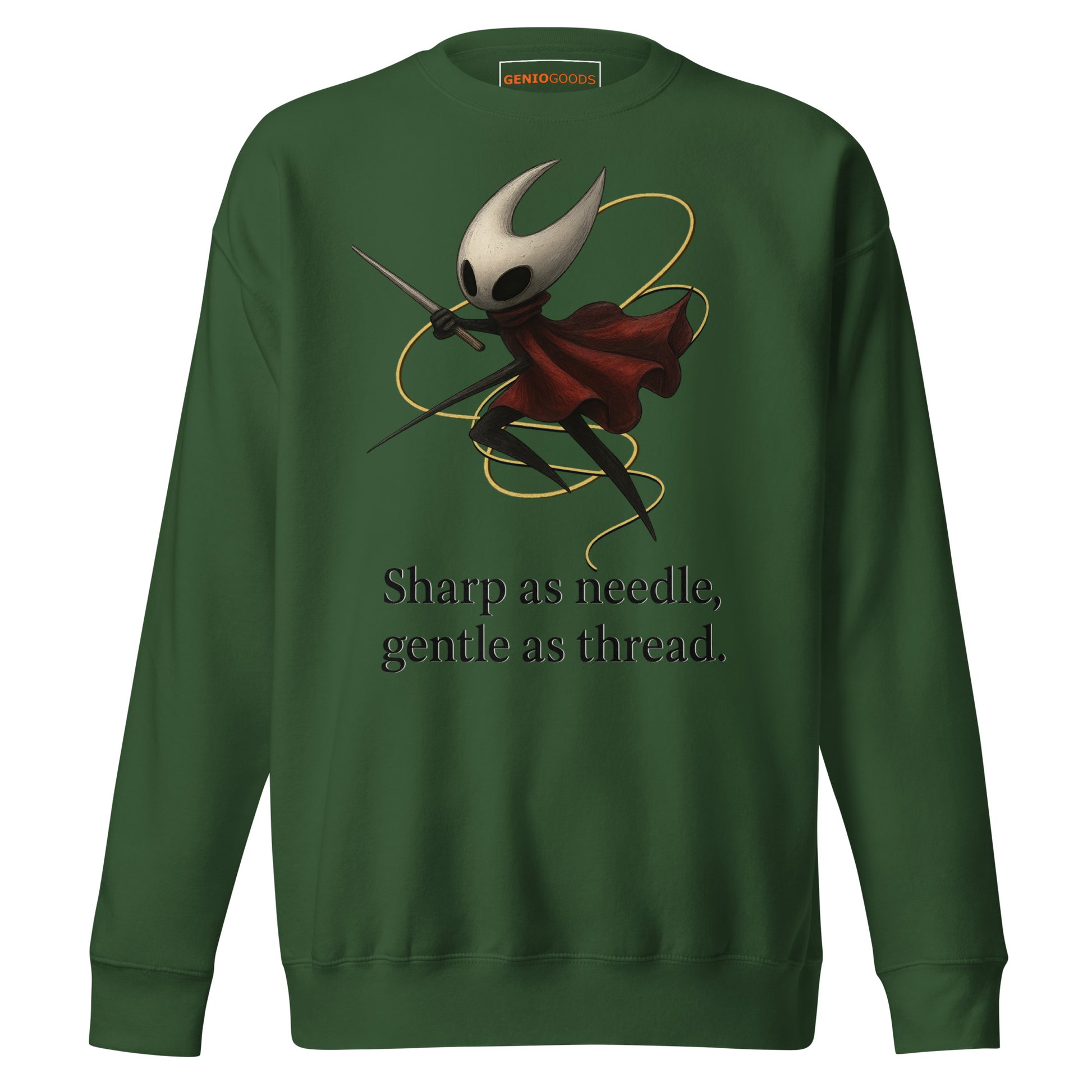 Hornet silksong sweatshirt needle quote fan art – fan-made gamer merch by GenioGoods