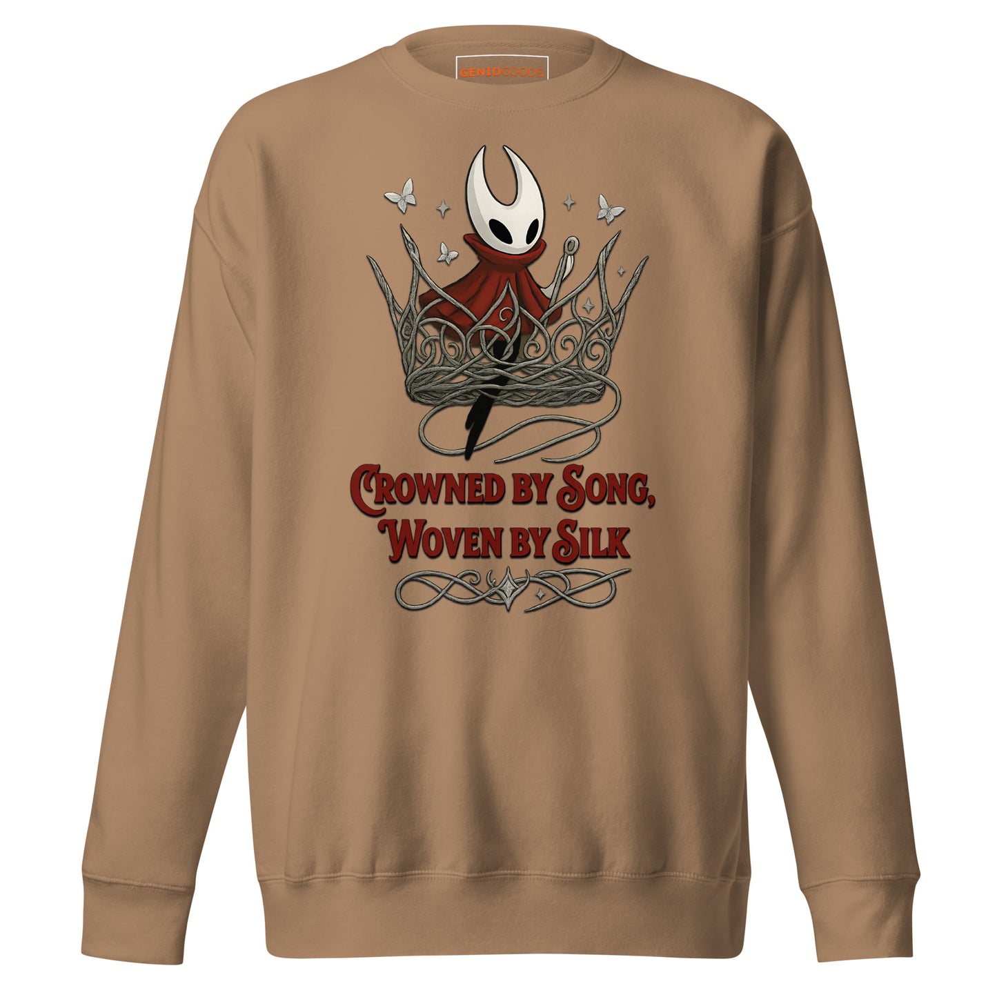 Crowned by Song Sweatshirt – Silksong Hornet Fan Tribute – fan-made gamer merch by GenioGoods