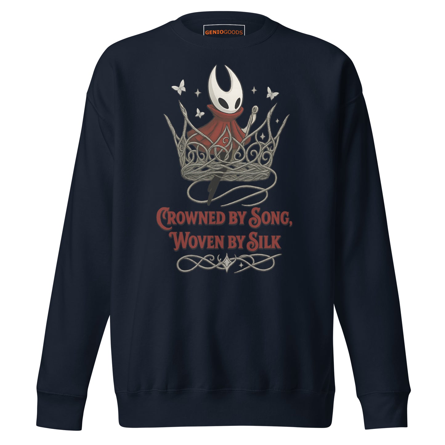 Crowned by Song Sweatshirt – Silksong Hornet Fan Tribute – fan-made gamer merch by GenioGoods